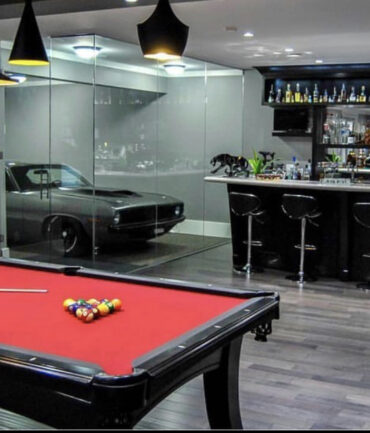 Bar, car parking space with pool playground